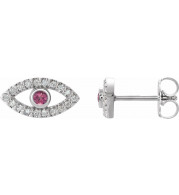 14K White Pink Tourmaline & White Sapphire Earrings - 86884627P