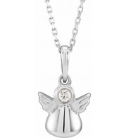 14K White .03 CT Diamond Youth Angel 15 Necklace - 86735601P
