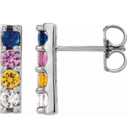 14K White Multi-Color Sapphire Bar Earrings - 86951600P