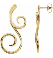 14K Yellow 38x17 mm Scroll Pattern Earrings - 84322601P