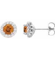 14K White 4 mm Round Citrine & 1/8 Diamond Earrings - 86839614P