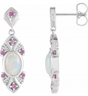 14K White Ethiopian Opal & Pink Sapphire Vintage-Inspired Earrings - 87059605P