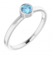 14K White 4 mm Round Aquamarine Ring - 718066030P