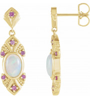 14K Yellow Ethiopian Opal & Pink Sapphire Vintage-Inspired Earrings - 87059606P