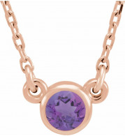 14K Rose 4 mm Round Amethyst Bezel-Set Solitaire 16 Necklace - 6113460131P
