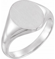 14K White 11x9.5 mm Oval Signet Ring - 554364368P