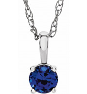 14K White 3 mm Round Blue Sapphire Youth Birthstone 14 Necklace - 2839370069P