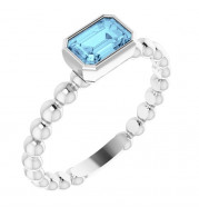 14K White Aquamarine Stackable Family Ring - 716246008P