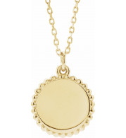 14K Yellow Engravable Beaded Disc 16-18 Necklace - 86472112P