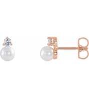 14K Rose Freshwater Cultured Pearl & 1/8 CTW Diamond Earrings - 86719612P