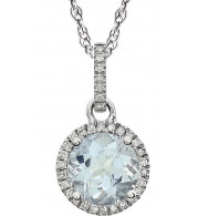 14K White Aquamarine & 1/10 CTW Diamond 18 Necklace - 65130170003P