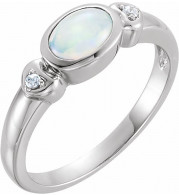 14K White Opal & .03 CTW Diamond Accented Ring - 7113370000P
