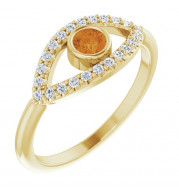 14K Yellow Citrine & White Sapphire Evil Eye Ring - 72064638P