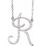14K White 1/10 CTW Diamond Initial R 16 Necklace - 67399134P