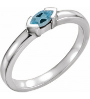 14K White Aquamarine Marquise Stackable Family Ring - 713546008P