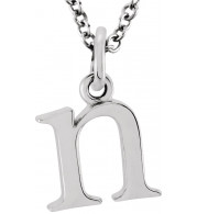 14K White Lowercase Initial n 16 Necklace - 8578070040P