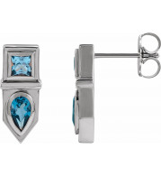 14K White Blue Multi-Gemstone Geometric Bar Drop Earrings - 87039600P
