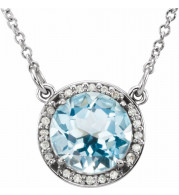 14K White 8 mm Round Sky Blue Topaz & .05 CTW Diamond 16 Necklace - 8590570006P