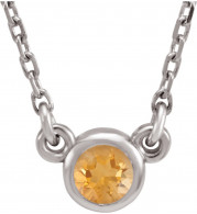 14K White 4 mm Round Citrine Bezel-Set Solitaire 16 Necklace - 6113460027P