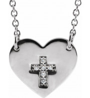 14K White .02 CTW Diamond Heart & Cross 16-18 Necklace - R42368600P
