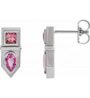 14K White Pink Multi-Gemstone Geometric Bar Drop Earrings - 87039601P