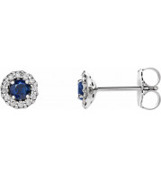 14K White Blue Sapphire & 1/8 CTW Diamond Earrings - 86509640P