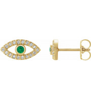 14K Yellow Emerald & White Sapphire Earrings - 86884619P