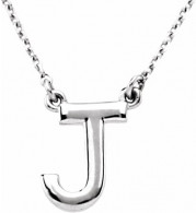 14K White Block Initial J 16 Necklace - 84634123P