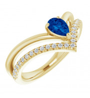 14K Yellow Blue Sapphire & 1/6 CTW Diamond Ring - 71968611P