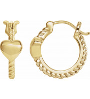 14K Yellow 14 mm Heart Rope Hoop Earrings - 653402600P