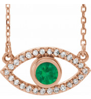 14K Rose Emerald & White Sapphire Evil Eye 18 Necklace - 86832714P