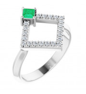 14K White Emerald & 1/5 CTW Diamond Geometric Ring - 72053614P