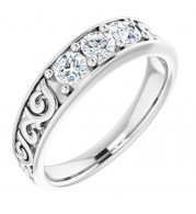 14K White 3/4 CTW Diamond Three-Stone Scroll Ring - 98506000P