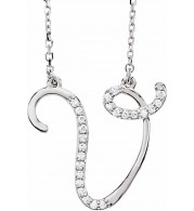14K White 1/10 CTW Diamond Initial V 16 Necklace - 67399142P