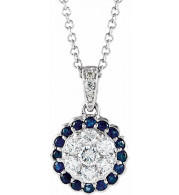 14K White Blue Sapphire & 1/3 CTW Diamond Necklace - 65201560002P