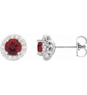 14K White 4 mm Round Mozambique Garnet & 1/8 Diamond Earrings - 86839616P