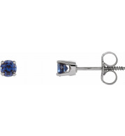 14K White 3 mm Round Blue Sapphire Youth Birthstone Earrings - 65164370069P