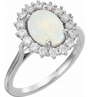 14K White Opal & 1/2 CTW Diamond Ring - 72070628P