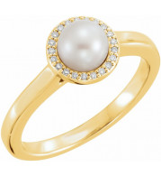 14K Yellow Freshwater Cultured Pearl & .05 CTW Diamond Halo-Style Ring - 64716000P