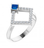 14K White Blue Sapphire & 1/5 CTW Diamond Geometric Ring - 72053612P