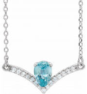 14K White Blue Zircon & .06 CTW Diamond 18 Necklace - 868146135P