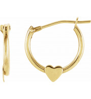 14K Yellow Hinged Hoop Earrings with Heart - 19102600010P