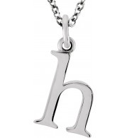 14K White Lowercase Initial h 16 Necklace - 8578070022P