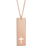 14K Rose Pierced Cross Engravable Bar 16-18 Necklace - 867581006P