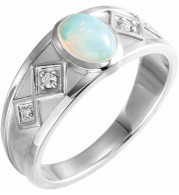14K White Ethiopian Opal & .05 CTW Diamond Ring - 72105607P
