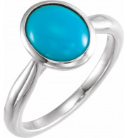 14K White 10x8 mm Oval Cabochon Turquoise Ring - 72024616P