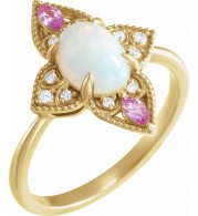 14K Yellow Ethiopian Opal, Pink Sapphire & .05 CTW Diamond Vintage-Inspired Ring - 72095601P