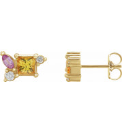 14K Yellow Yellow Sapphire, Pink Sapphire, & 1/8 CTW Diamond Earrings - 87140601P