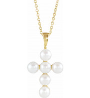 14K Yellow Freshwater Cultured Pearl Cross 16-18 Necklace - R42366606P