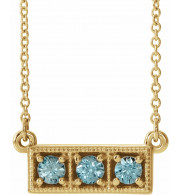 14K Yellow Blue Zircon Three-Stone Granulated Bar 16-18 Necklace - 8661260071P